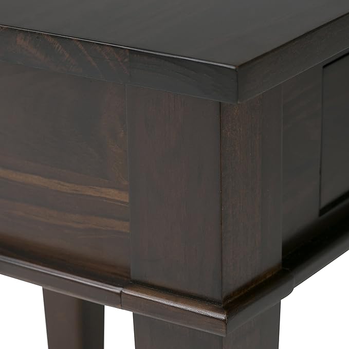 SIMPLIHOME Carlton SOLID WOOD Transitional Modern 42 inch Wide Home Office Desk, Writing Table, Workstation, Study Table Furniture in Dark Tobacco Brown with 1 Drawer - LeafyLoom