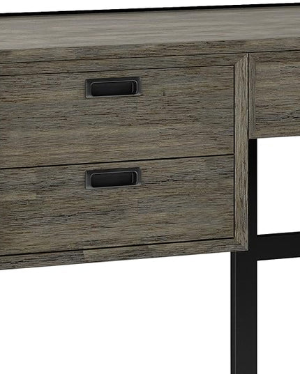 SIMPLIHOME Hampden SOLID ACACIA WOOD Modern Industrial 60 Inch Wide Desk in Weathered Grey, For the Office Desk, Writing Table, Workstation and Study Table - LeafyLoom