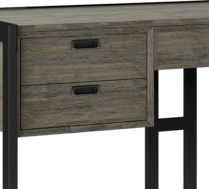 SIMPLIHOME Hampden SOLID ACACIA WOOD Modern Industrial 60 Inch Wide Desk in Weathered Grey, For the Office Desk, Writing Table, Workstation and Study Table - LeafyLoom