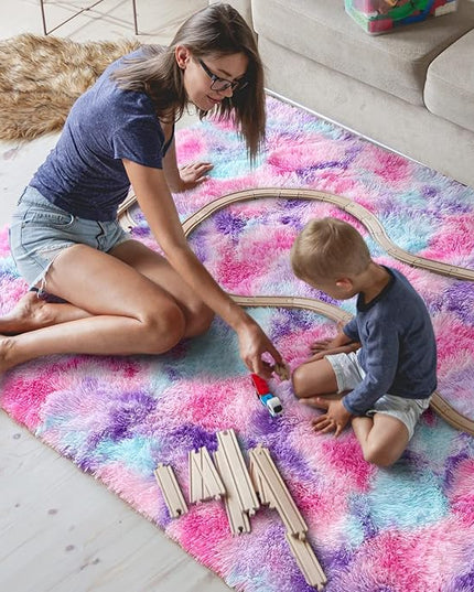 AROGAN Soft Rainbow Area Rugs for Girls Room 6x9 Feet, Fluffy Girls Bedroom Rugs, Princess Rug, Cute Colorful Carpet for Kids Teens Nursery Toddler, Hot Pink - LeafyLoom