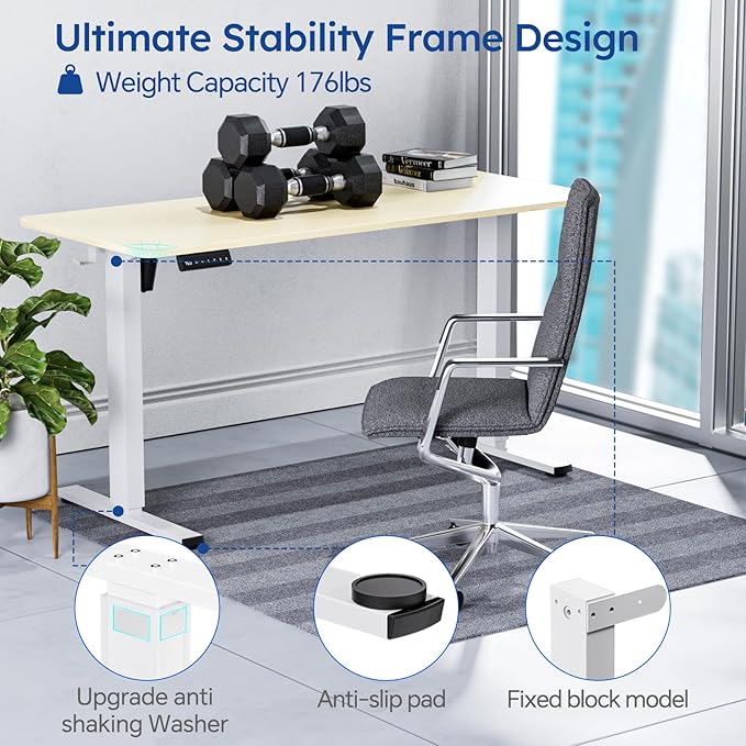 Motorized Standing Desks, Electric Stand Up Desk with Ultra Stable Construction and Cable Management,adjustable Height Desk with Memory Preset Design for Home Office Use 48x24 in Maple - LeafyLoom