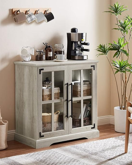 Okvnbjk Coffee Bar Storage Cabinet with Doors and Shelves, Small Farmhouse Buffet Cabinet for Kitchen, Accent Credenza Storage Bar Cabinet for Living/Dining Room, Bedroom, Hallway, White Oak - LeafyLoom
