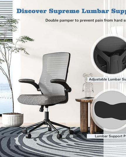 Office Chair, High Back Desk Chair with Adjustable Lumbar Support, Ergonomic Mesh Computer Chair with Premium Cold-Cured Cushion, Height Liftable Swivel Chair for Home Office - LeafyLoom