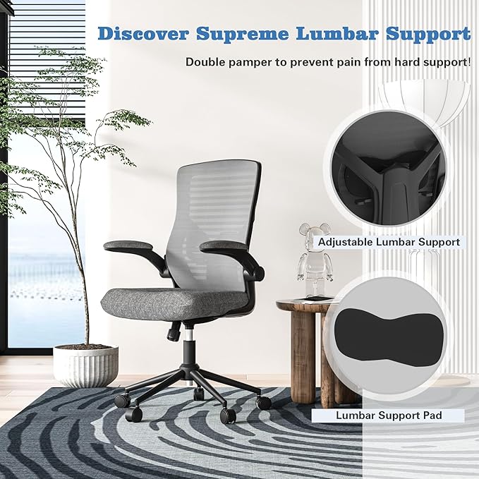 Office Chair, High Back Desk Chair with Adjustable Lumbar Support, Ergonomic Mesh Computer Chair with Premium Cold-Cured Cushion, Height Liftable Swivel Chair for Home Office - LeafyLoom