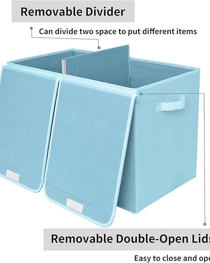 GRANNY SAYS Toy Chest with Lids, Foldable Toy Storage Organizer with Handles, Stuffed Animal Storage for Nursery Room Playroom, Living Room, Large Toy Box for Boys and Girls, Light Blue - LeafyLoom
