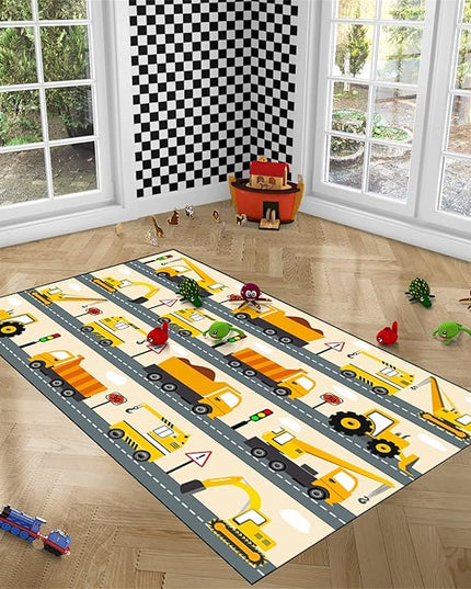 Construction Rug Car Rug Construction Rugs for Boys Room Cartoon Truck Area Rug Construction Play Mat Car Rug for Boys Room Construction Decor for Boys Room 3'×4' - LeafyLoom