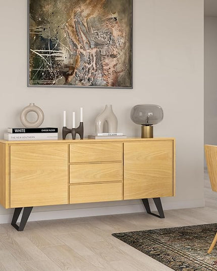SIMPLIHOME Lowry 60 Inch Wide Rectangle Modern Industrial Sideboard Buffet in OAK WOOD, For the Dining Room and Kitchen - LeafyLoom