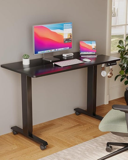 Electric Standing Desk 40 Inch, Ergonomic Height Adjustable Table with T-Shaped Metal Bracket Modern Computer Workstations for Home Office, Black - LeafyLoom