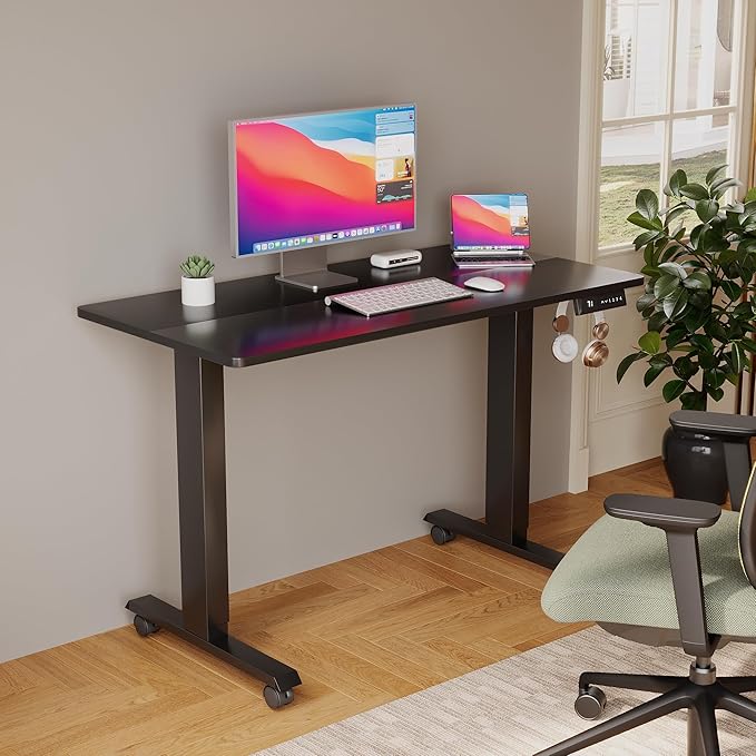 Electric Standing Desk 40 Inch, Ergonomic Height Adjustable Table with T-Shaped Metal Bracket Modern Computer Workstations for Home Office, Black - LeafyLoom