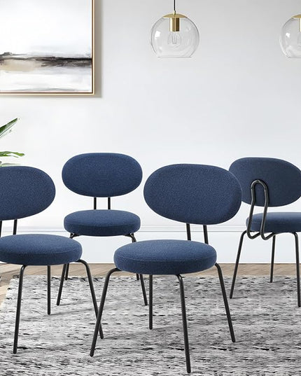 COLAMY Modern Fabric Dining Chairs Set of 4, Mid Centry Upholstered Dining Room Kitchen Chairs with Curved Backrest, Blue - LeafyLoom