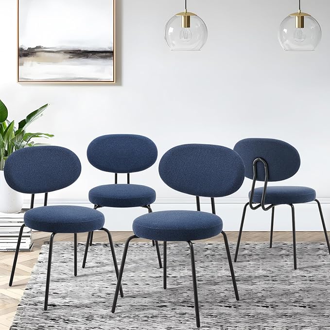 COLAMY Modern Fabric Dining Chairs Set of 4, Mid Centry Upholstered Dining Room Kitchen Chairs with Curved Backrest, Blue - LeafyLoom