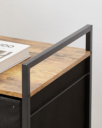 VECELO Vertical Filing Cabinet Set of 2, Rolling Printer Shelf with Handle, Suitable for Letter Size, Sturdy Steel Frame and Folding Fabric Drawer for Living Room/Bedroom/Hallway, Brown+Black - LeafyLoom