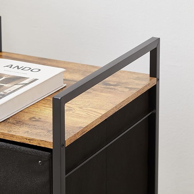 VECELO Vertical Filing Cabinet Set of 2, Rolling Printer Shelf with Handle, Suitable for Letter Size, Sturdy Steel Frame and Folding Fabric Drawer for Living Room/Bedroom/Hallway, Brown+Black - LeafyLoom