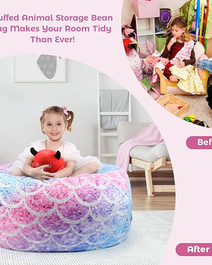 KABOER Bean Bag Cover for Kids,200L Stuffed Animal Storage Bean Bag Chair Cover |Stuffable Zipper Beanbag for Organizing Children Soft Plush Toys (32x29inch) - LeafyLoom