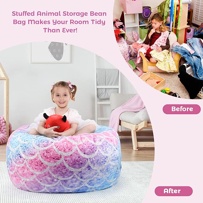 KABOER Bean Bag Cover for Kids,200L Stuffed Animal Storage Bean Bag Chair Cover |Stuffable Zipper Beanbag for Organizing Children Soft Plush Toys (32x29inch) - LeafyLoom