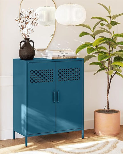Mr. Kate Annie Short Metal 2 Door Cabinet, Deep Blue Ocean - LeafyLoom