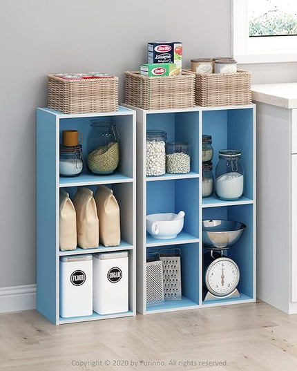 Furinno 3-Tier Open Shelf Bookcase, White/Light Blue 11003WH/LBL - LeafyLoom