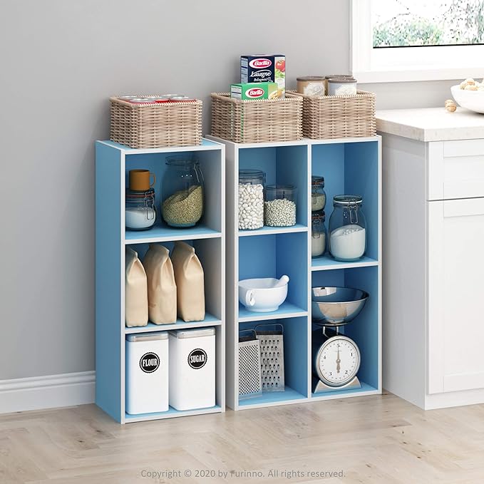 Furinno 3-Tier Open Shelf Bookcase, White/Light Blue 11003WH/LBL - LeafyLoom