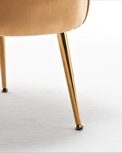 Velvet Barrel Accent Chair with Scalloped Silhouette and Gold Metal Legs, Decorative Piece Suitable for Traditional, Modern, and Contemporary Spaces, Mustard Yellow - LeafyLoom