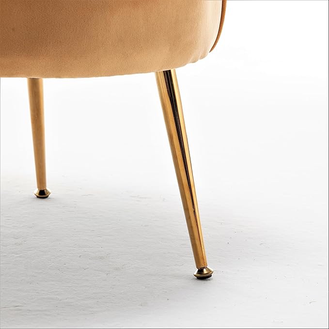 Velvet Barrel Accent Chair with Scalloped Silhouette and Gold Metal Legs, Decorative Piece Suitable for Traditional, Modern, and Contemporary Spaces, Mustard Yellow - LeafyLoom