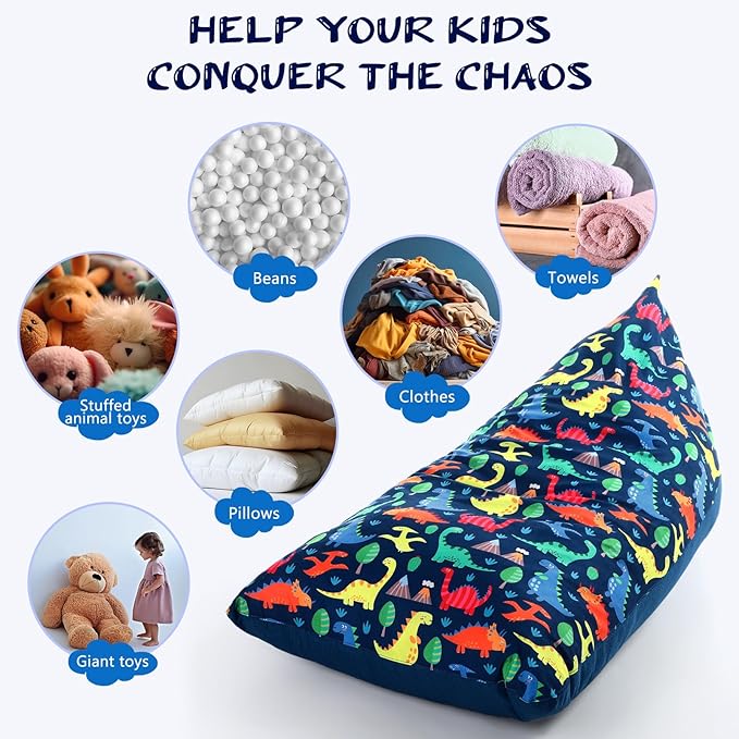 2 Pcs Stuffed Animal Storage Bean Bag Chair Stuffed Animal Bean Bag Storage Large Beanbag Covers Stuff Animal Organizer Bean Bag Couch for Kids Adults Plush Toys Pillows, Cover Only (Dinosaur) - LeafyLoom