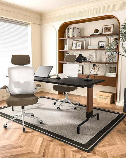 Ergonomic Office Chair, High Back Mesh Desk Chair with Thick Molded Foam Cushion, Coat Hanger, Adjustable Headrest, Lumbar Support, Tilt & Lock Function - Task Computer Chair (Brown) - LeafyLoom