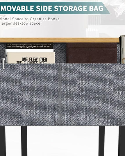 SMUG Computer Desk 32 Inch Home Office Writing Wood Storage Bag & Headphone Hook Small Spaces Simple Bedroom Work Study Kids Table, Natural - LeafyLoom