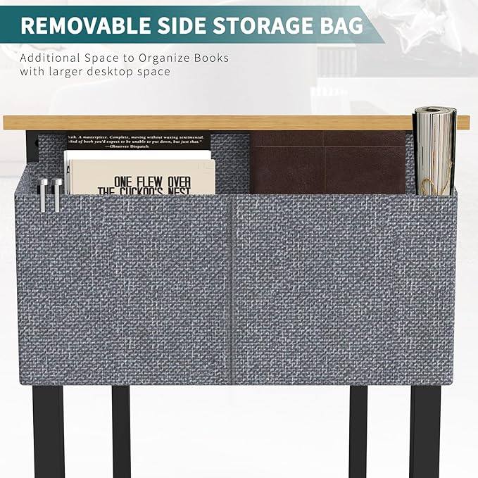 SMUG Computer Desk 32 Inch Home Office Writing Wood Storage Bag & Headphone Hook Small Spaces Simple Bedroom Work Study Kids Table, Natural - LeafyLoom