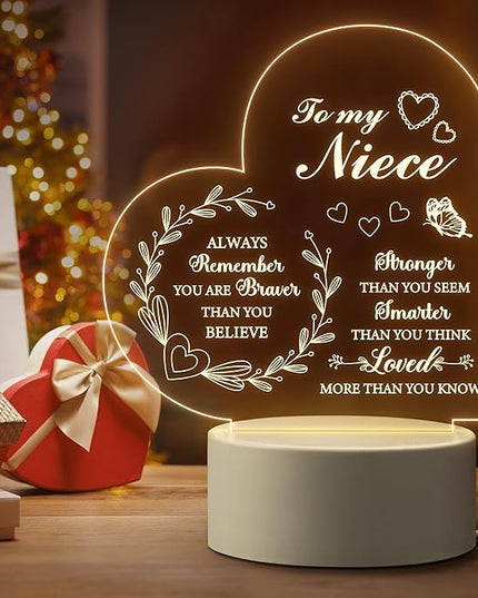 Niece Gifts from Auntie, Gifts to My Niece - Engraved Night Light, Birthday Gifts for Niece from Aunt, Encouragement Gifts for Niece from Aunt Uncle - LeafyLoom