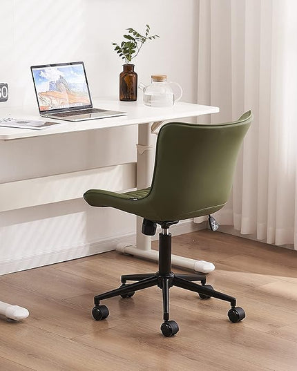 YOUTASTE Office Chair Armless Desk Chair Small Computer Swivel Rolling Chair with Wheels, Modern Upholstered PU Leather Computer Task Chair, Adjustable Home Office Desk Chairs, Olive Green - LeafyLoom
