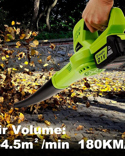 YOUGFIN Cordless Leaf Blower,21V Battery Powered Leaf Blower for Lawn Care, Electric Lightweight Mini Leaf Blower (Battery & Charger Included) - LeafyLoom