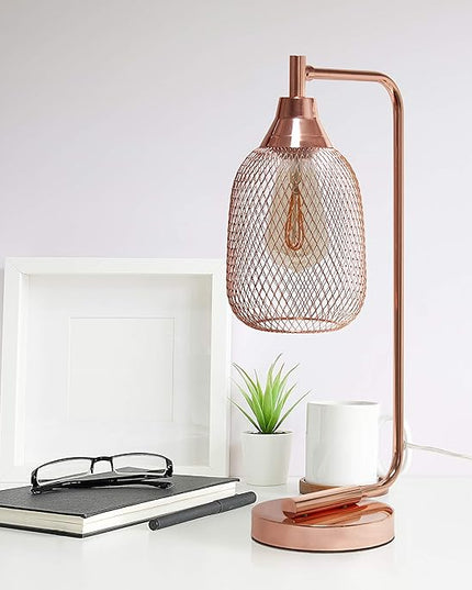 Elegant Designs LD1060-RGD Mesh Wire Table Lamp, Rose Gold - LeafyLoom