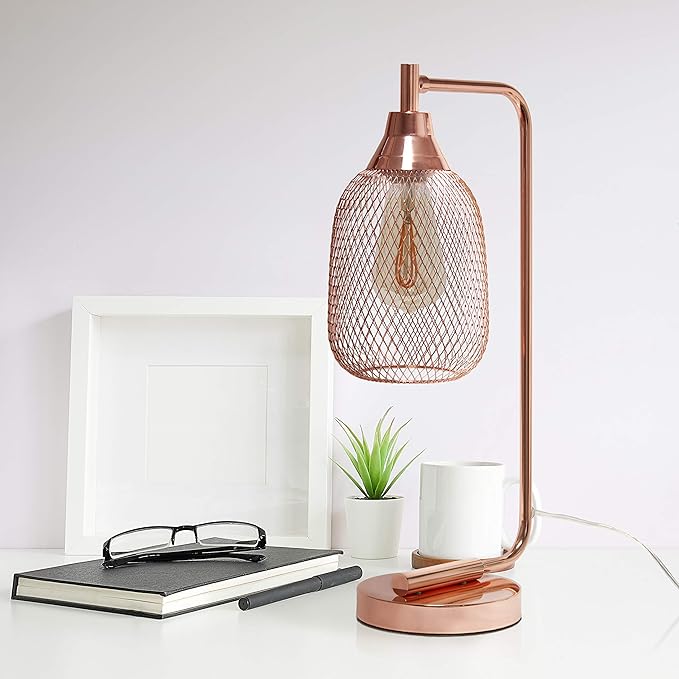 Elegant Designs LD1060-RGD Mesh Wire Table Lamp, Rose Gold - LeafyLoom