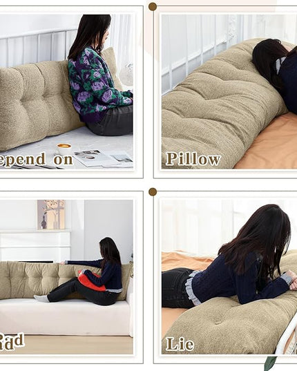Headboard Wedge Pillow Triangular Bed Rest Reading Backrest Body Bolster Cushion Back Support Long Bolster Pillow for Bed Gifts with Removable Cover (Khaki Gray,King (79 x 20 x 8 Inch)) - LeafyLoom