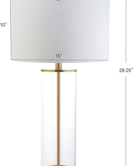 JONATHAN Y JYL2005A Collins 29" Glass LED Table Lamp Modern Contemporary Glam Bedside Desk Nightstand Lamp for Bedroom Living Room Office College Bookcase LED Bulb Included, Clear/Brass Gold - LeafyLoom