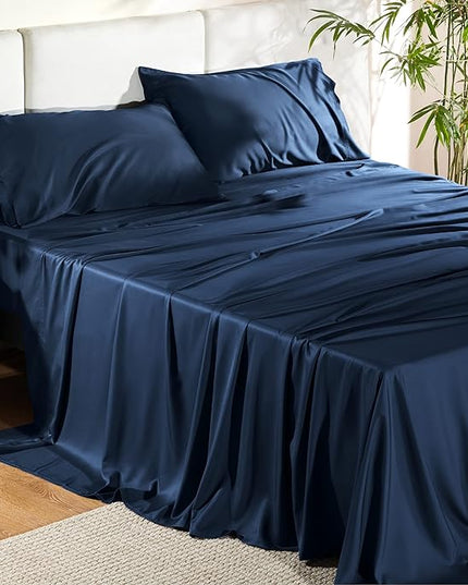 Bedsure King Size Sheet Set, Cooling Sheets King, Rayon Derived from Bamboo, Deep Pocket Up to 16", Breathable & Soft Bed Sheets, Hotel Luxury Silky Bedding Sheets & Pillowcases, Navy - LeafyLoom