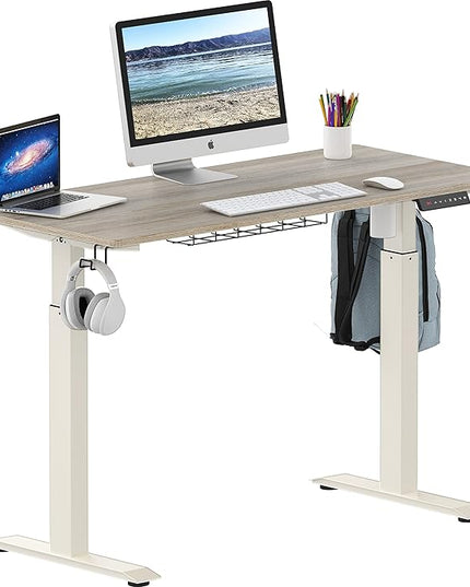SHW Memory Preset Electric Height Adjustable Standing Desk, 48 x 24 Inches, Maple - LeafyLoom