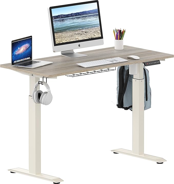 SHW Memory Preset Electric Height Adjustable Standing Desk, 48 x 24 Inches, Maple - LeafyLoom