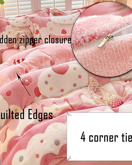 MorroMorn Twin Bedding Sets, Pink Duvet Cover Set, Kawaii Cream Cake Fluffy Comforter Covers Blanket Ultra Soft for Girls Kids Toddler Teen Women Twin/Twin XL Size - LeafyLoom