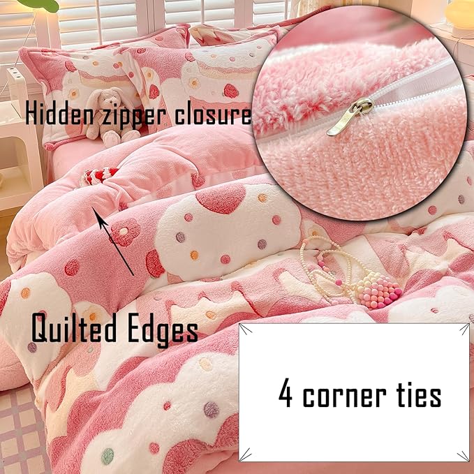 MorroMorn Twin Bedding Sets, Pink Duvet Cover Set, Kawaii Cream Cake Fluffy Comforter Covers Blanket Ultra Soft for Girls Kids Toddler Teen Women Twin/Twin XL Size - LeafyLoom
