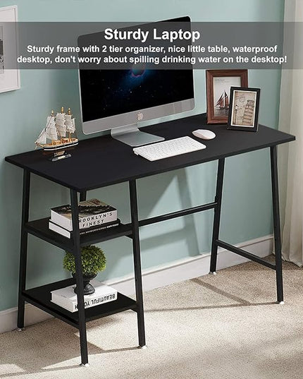 VECELO 43 Inch Home Office Computer Easy to Assemble Simple Table Modern Student Study Desk,Water Proof, Black+black leg - LeafyLoom