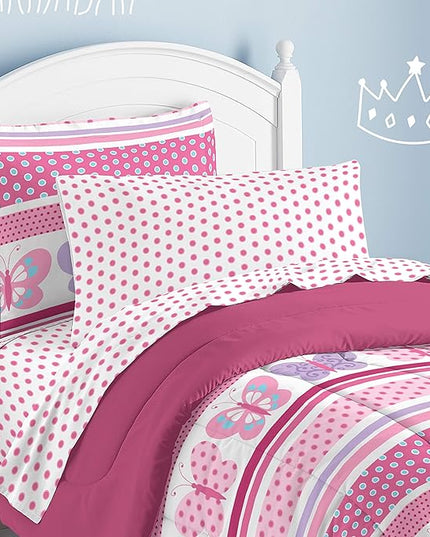 Dream Factory Butterfly Dots Ultra Soft Microfiber Girls Comforter Set, Pink, Twin - LeafyLoom