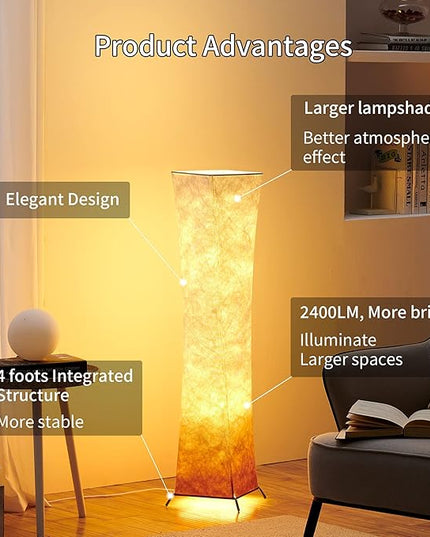 chiphy Floor Lamp, Dimmable 39" (XS) Tall Standing Lamp, 3 Levels Adjustable Brightness LED Bulbs, Column Floor Light, Red Gradient Fabric Lampshade, Home Decor for Living Room, Bedroom, Kids Room - LeafyLoom