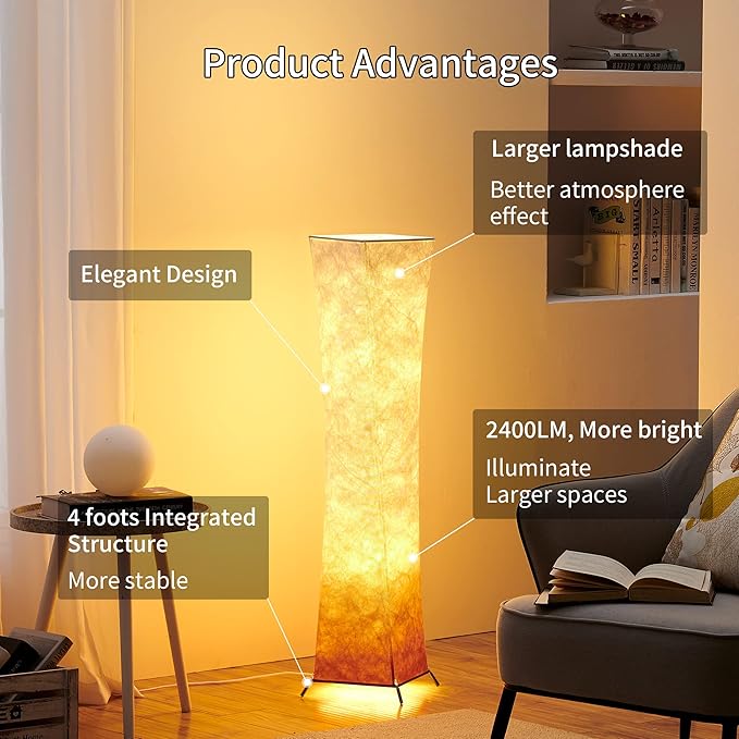 chiphy Floor Lamp, Dimmable 39" (XS) Tall Standing Lamp, 3 Levels Adjustable Brightness LED Bulbs, Column Floor Light, Red Gradient Fabric Lampshade, Home Decor for Living Room, Bedroom, Kids Room - LeafyLoom