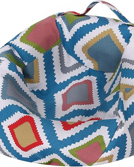 Colorful House Stuffed Animal Storage Bean Bag Chair Cover for Kids Stuffable Zipper Beanbag for Organizing Children Toys Large Canvas(26'',Square Pattern) - LeafyLoom