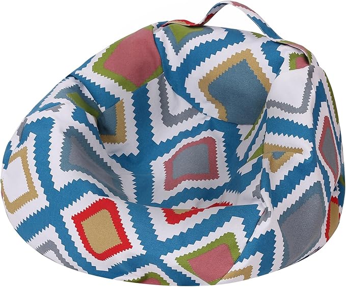 Colorful House Stuffed Animal Storage Bean Bag Chair Cover for Kids Stuffable Zipper Beanbag for Organizing Children Toys Large Canvas(26'',Square Pattern) - LeafyLoom