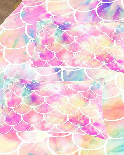 NINENINE Mermaid Comforter Bedding Set,Girls Twin Size Bedding Set,Mermaid Bedding Set,Rainbow Scales Bedding Sets with 1Comforter 1Pillowcase - LeafyLoom