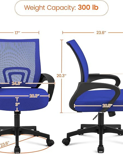 Yaheetech Office Computer Desk Chair Swivel Rolling, Cute Task Chair Ergonomic Conference Room, Mesh Work Study Chair Basic Comfy Desktop Chair with Wheels Arms, Blue - LeafyLoom
