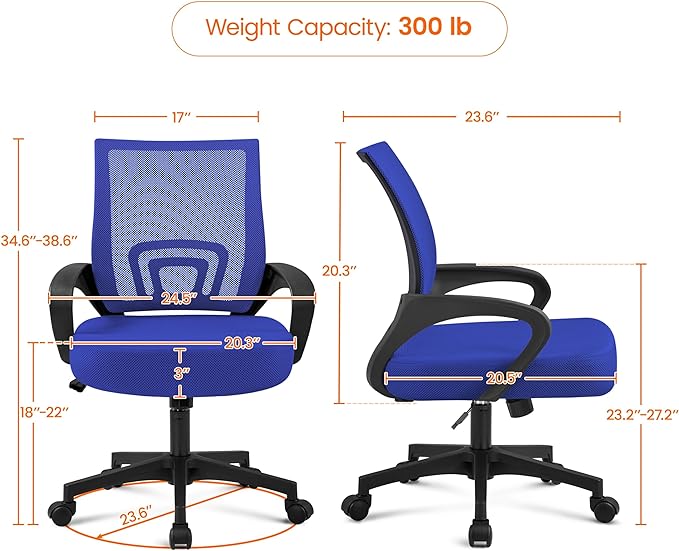 Yaheetech Office Computer Desk Chair Swivel Rolling, Cute Task Chair Ergonomic Conference Room, Mesh Work Study Chair Basic Comfy Desktop Chair with Wheels Arms, Blue - LeafyLoom
