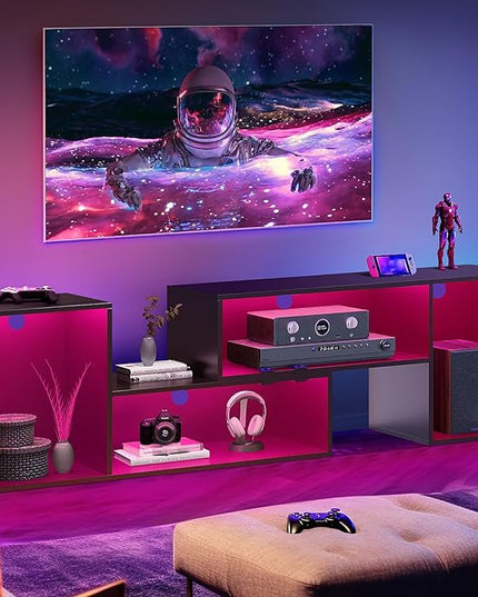 YITAHOME DIY TV Stand w/LED Strip, Modern Deformable Entertainment Center for 75/70/65/60/55/50/45 inch TVs, Gaming TV Consoles 2 Pieces Media Console Cabinet for 300lbs for Living Room, Black - LeafyLoom